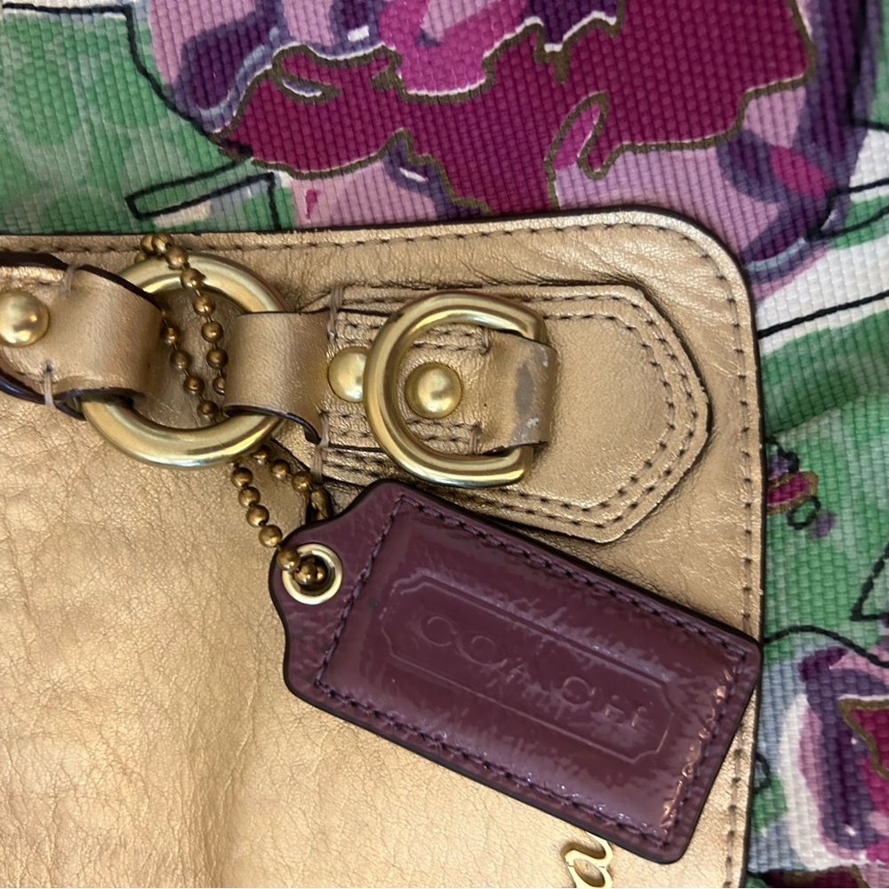 Coach Ashley Floral Gold, Green and Purple Women's Shoulder Bag Satchel Purse - Picture 15 of 16